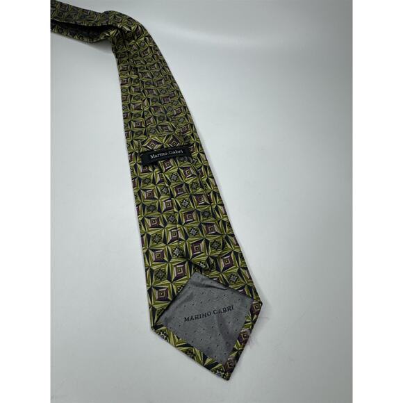 Mens Marino Gabri 100% Silk Neck Tie Green and Purple Square Bead Geometric Ptrn - Picture 5 of 7